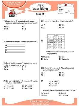 ilkokul 1. Sınıf Genel Tekrar Testleri 